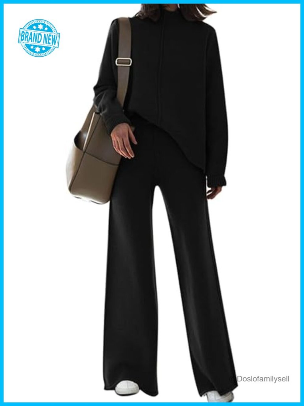 2 Piece Sweater Set with Wide Leg Pants Mock Neck Loungewear